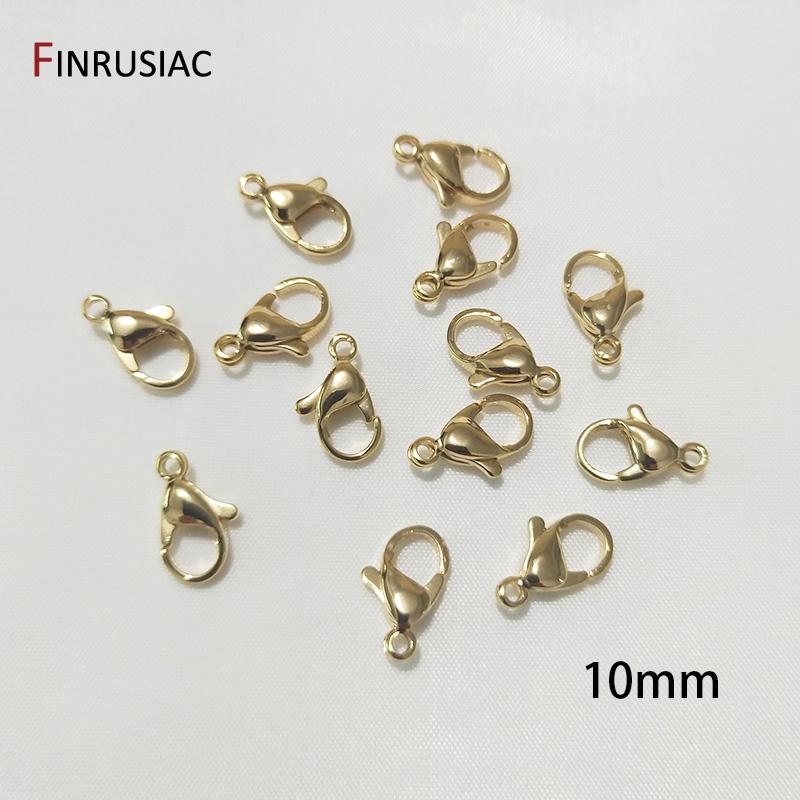 14k Real Gold Plated Stainless Steel 10mm 12mm Lobster Clasp 60mm Extension Chain DIY Bracelet Necklace Clasp Accessories 10 pieces