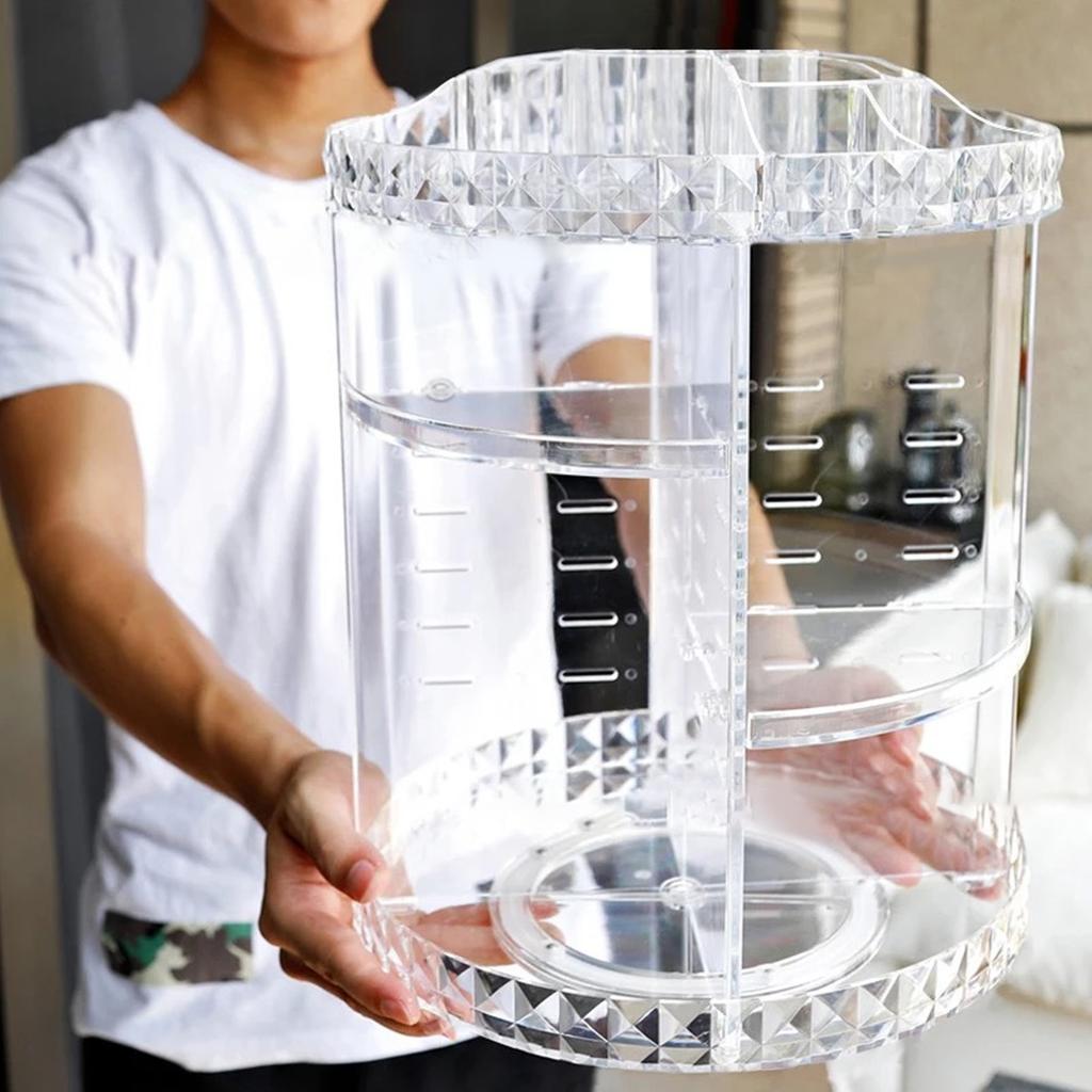 360 Degree Rotation Rotating Makeup Organizer Transparent Stable Base Cosmetic Storage Box for Lipstick Skincare
