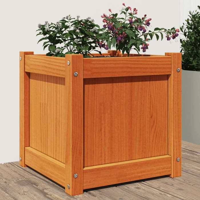 VidaXL Jardinière cire marron 40x40x40 cm bois de pin massif 837408