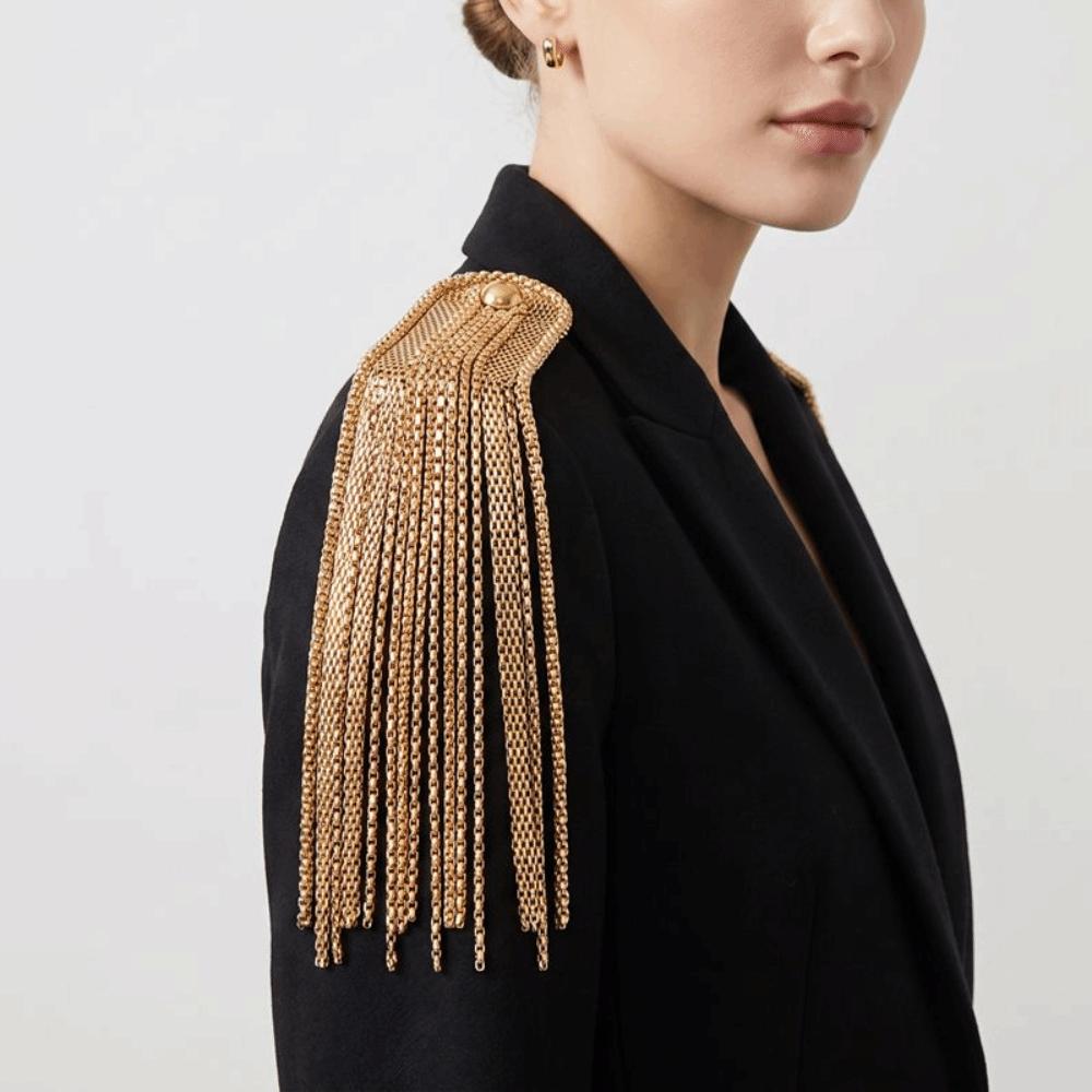 Zinc Zinc Alloy Tassel Chain Epaulettes Metal Tassel Epaulet Retro Gold Brooch Jewelry Suit