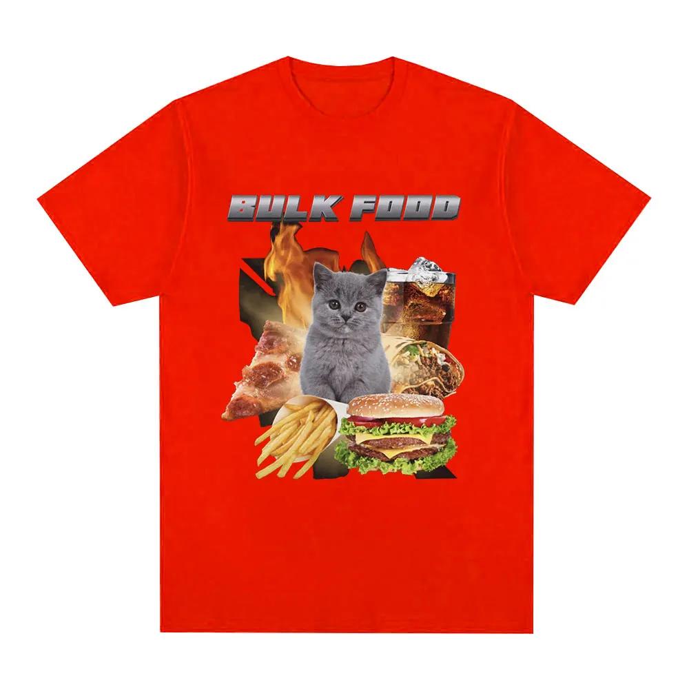 Bulk Food Cat Meme Graphic T-Shirt Men's Clothing Retro Hip Hop Short Sleeve T-Shirt Cotton Casual Oversized T-Shirt
