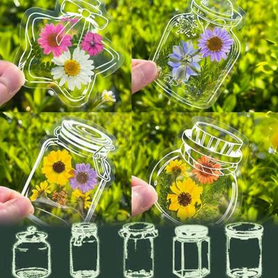 20 Pcs DIY Handmade Transparent Dried Flower Bookmark Clear Jar Bottle Shaped Stickers for Pressed Flowers Page Clips Bookmark