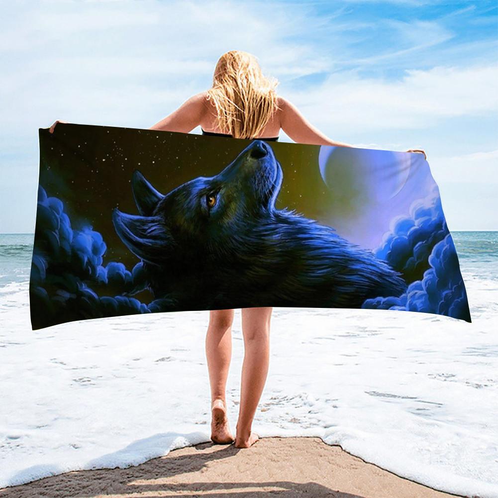 Wild Animal Wolf Moon Print Beach Towels for Adult Kids Quicky-dry Bath Towel Large Sport Animals Towels Surf Camping Blanket