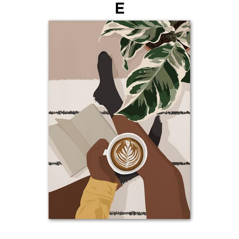 Fashion Girl Book Coffee Cup Life Wall Art Canvas Painting Abstract Posters And Prints Hotel Cafe Wall Picture Indoor Room Decor