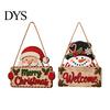 Holiday Party Door Decorations 2D Flat Christmas Wooden Hanger Sign, Santa & Snowman Welcome Claus Hanging Plaque, Merry Front Wall Decor for