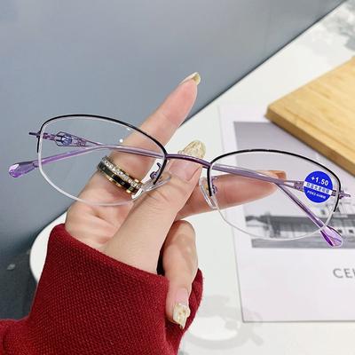 Occhiali da lettura a mezza montatura Occhiali da presbiopia per donna alla moda Occhiali da vista anti-luce blu con blocco della luce Diottrie da +1.0 a +4.0