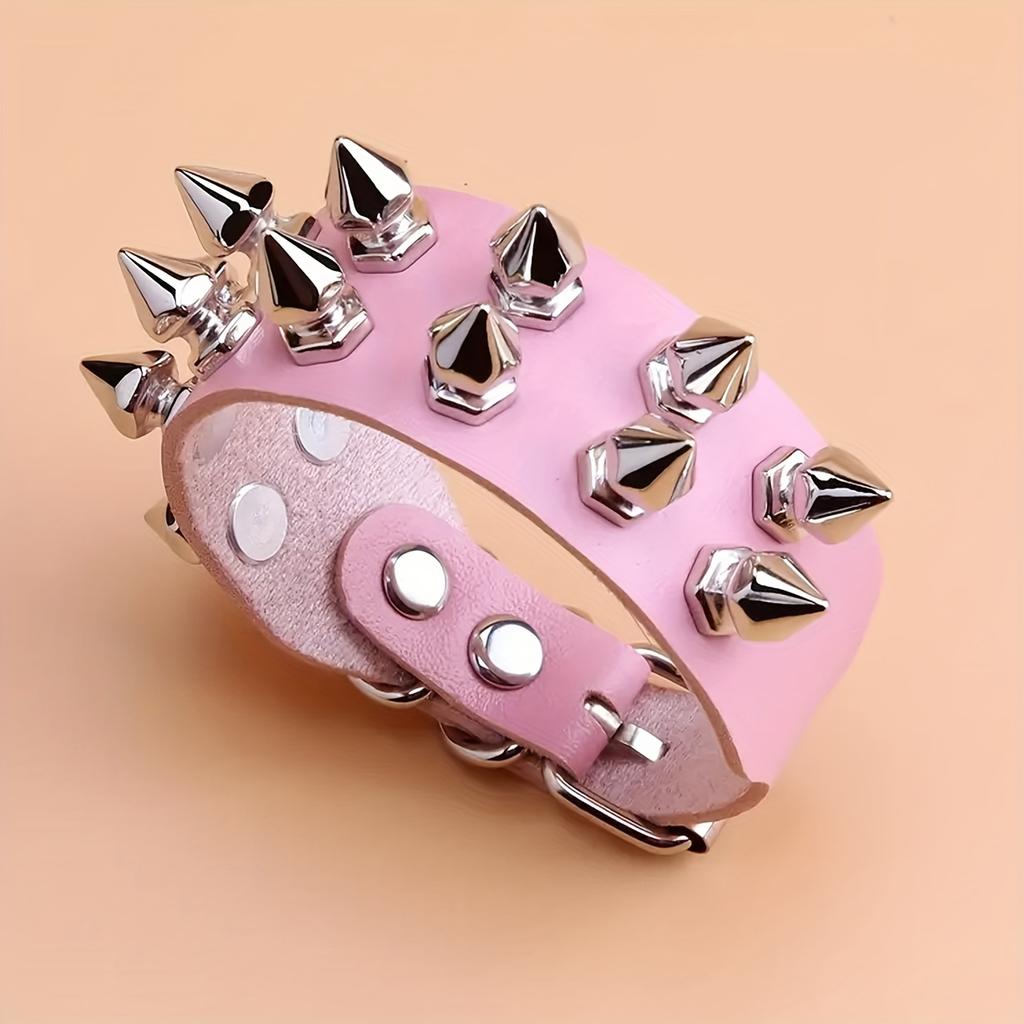 Gothic Punk Style Simple Double Row Spikes Pu Leather Bracelet For Party Party Birthday Gift