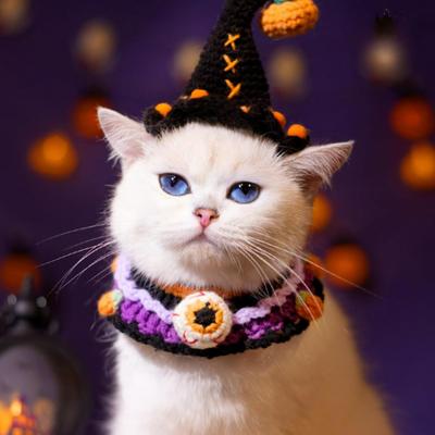 Halloweenský klobouk dýně pro mazlíčky a obojek duchů, nastavitelný gotický outfit pro kočky a malé psy, pletené kostýmní doplňky