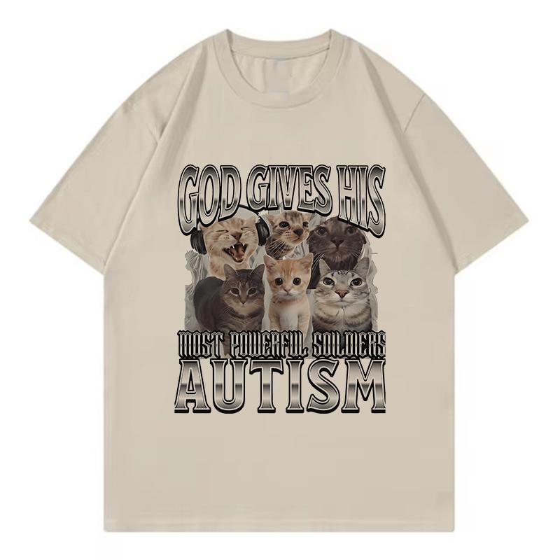 

Novelty Meme God Gives His Most Powerful Autism Cat T Unisex Women Cat Tshirt Round Neck Short Sleeve Trendy Tee Shirt Streetwear 4XL