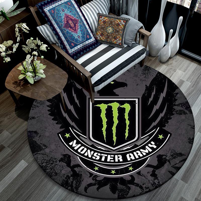 Monster Energy Round Area Rug,Carpet Rug for Living Room Bedroom Sofa Playroom Decor,Non-slip Floor Mat