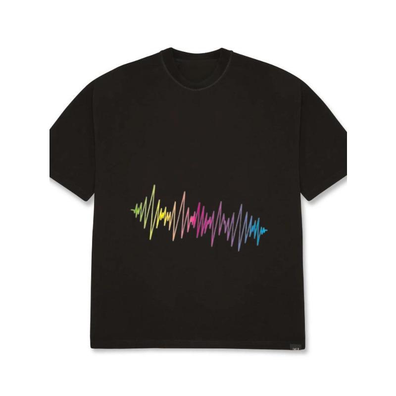 Oversized T Shirt White Rainbow Wave Pattern Print Casual Everyday Wear