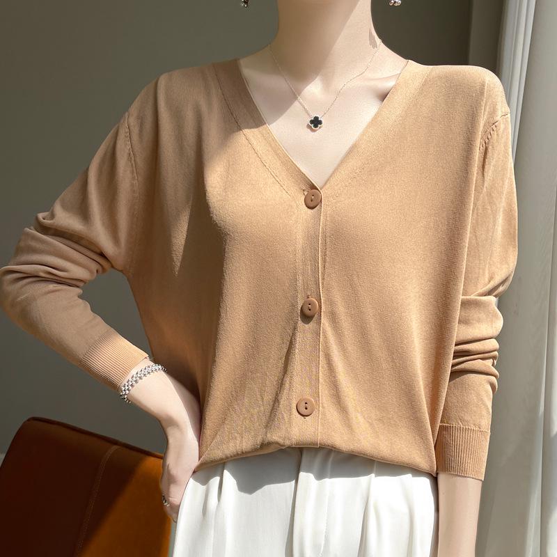 Women's Ice Silk Knitted Cardigan - Pink, Lightweight, Sun-Protective Summer Jacket