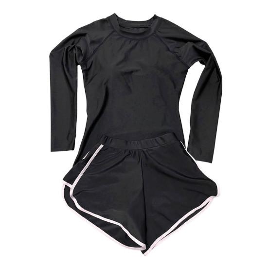 2 Pcs/Set Unisex Swimsuit Quick-drying Breathable Soft Leaf Print O Neck Long Sleeves Wetsuit Pockets Couple Surfing Clothes Diving Bathing Suit