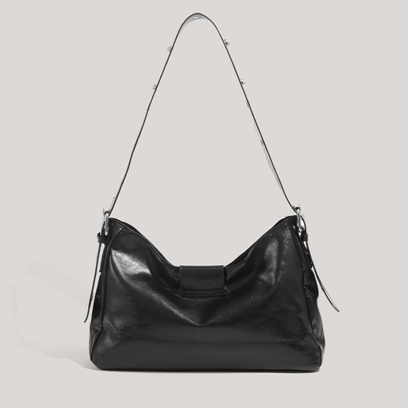 Yogodlns Women Motorcycle Rivets Crossbody Bag with Adjustable Strap PU Leather Pleated Textured Underarm Shoulder Purse Handbag