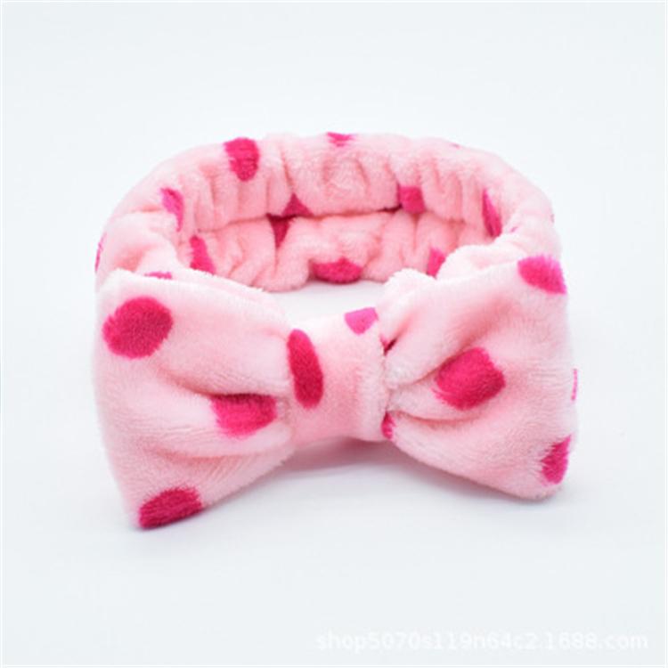 Cute Face Washing Girls Polka Dot Plush Elastic Hairband Cheap Soft Big Bow Dot Spa Headband