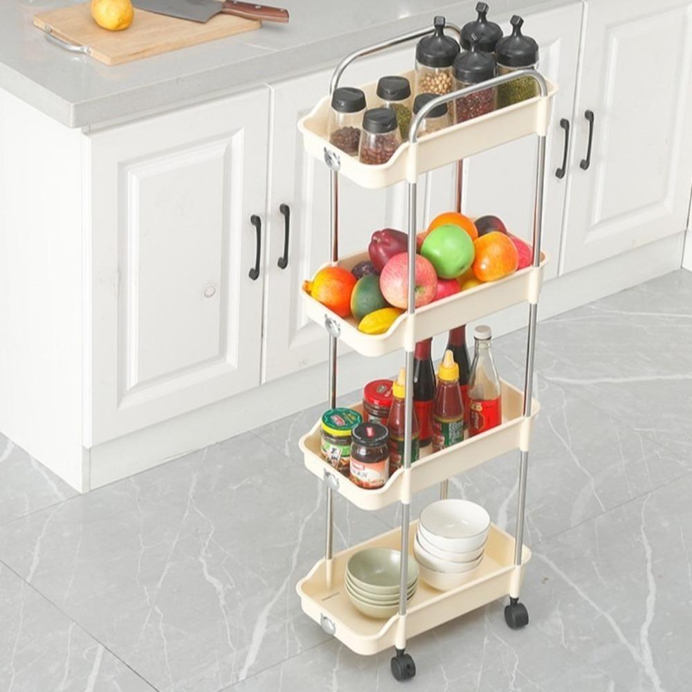 With Wheel Storage Rack Space-Saving Bathroom Cart Organizer Durable Mobile Shelving Unit  Bathroom