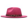 Four seasons flat woolen top hat, metal leopard print belt, big-brimmed felt hat, plain weave top hat
