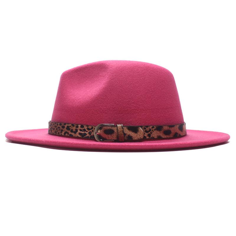 Four seasons flat woolen top hat, metal leopard print belt, big-brimmed felt hat, plain weave top hat