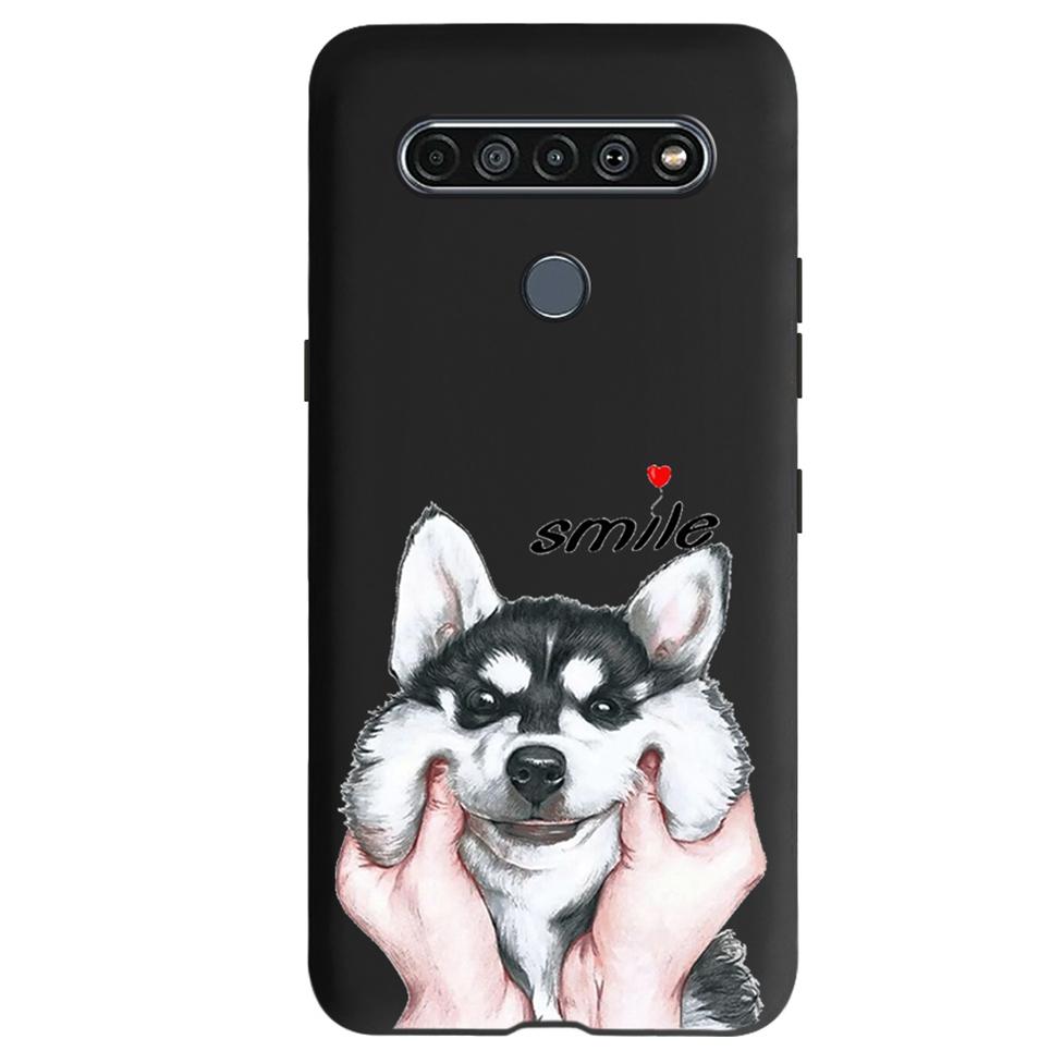 Black TPU Cover For LG K61 2020 CaseCute Cat Pattern Coque For LG K61K 61 LGK61 Luxury Matte Shockproof Protection Etui Bumper
