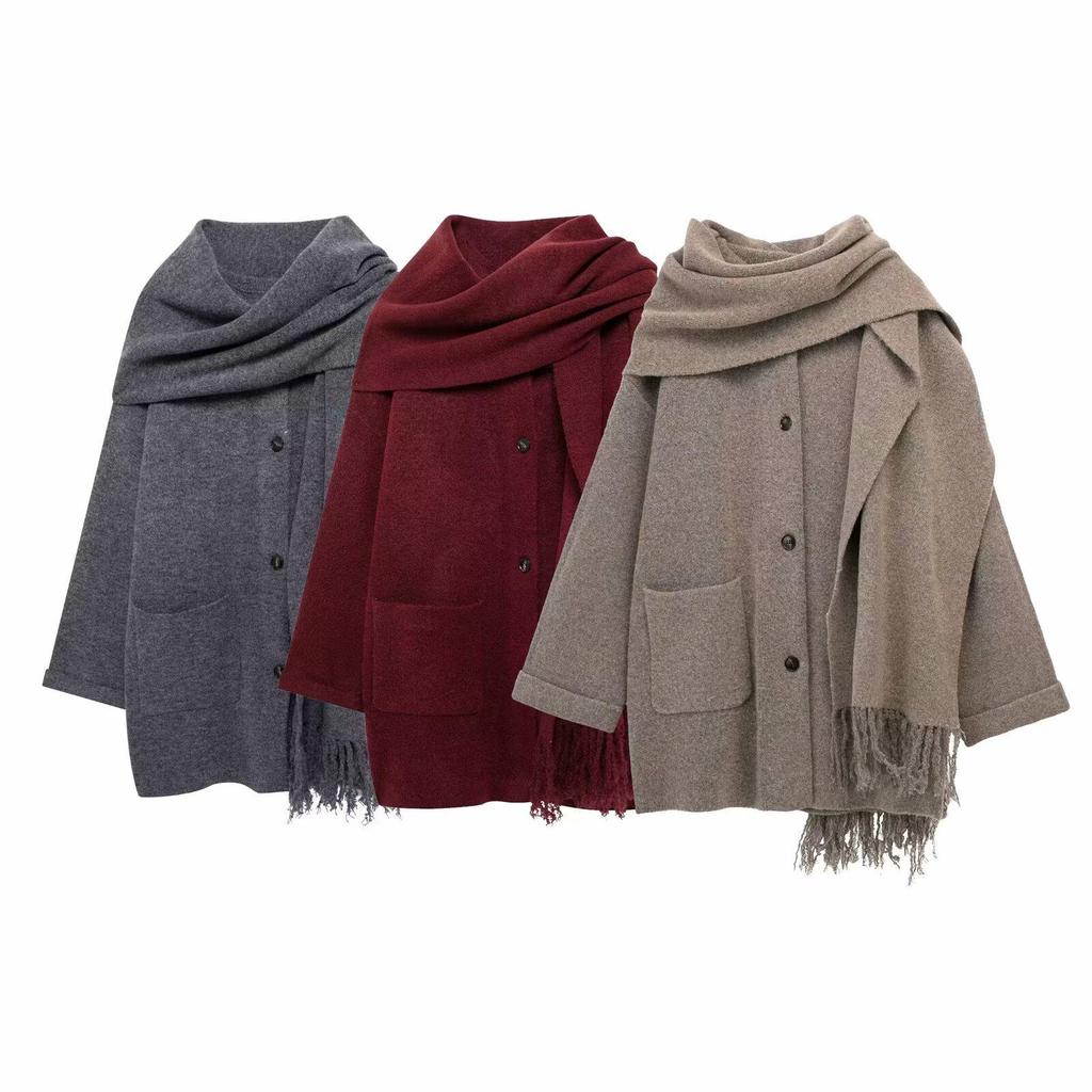 INS Spring Women's Elegant Knit Coat with Scarf