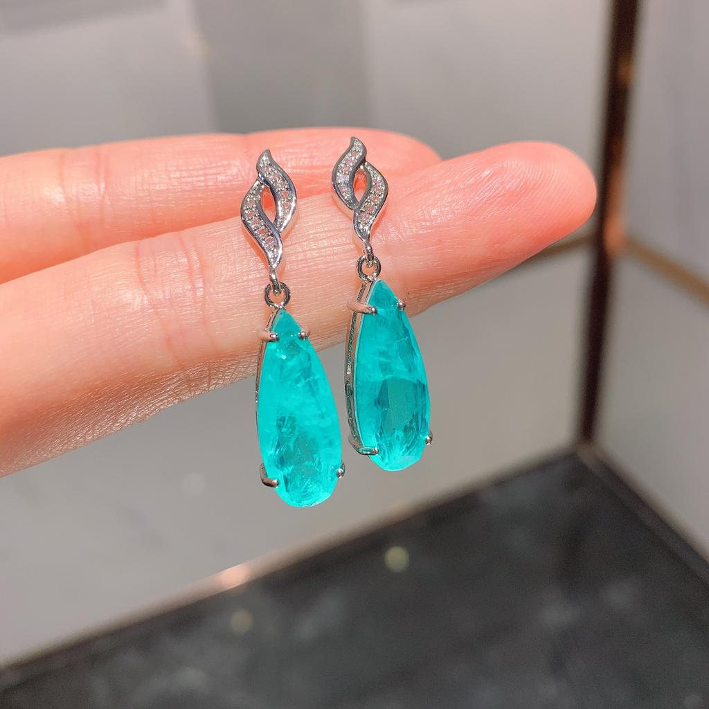 Jewelry Simulation Paraiba, Para Green, Big Water Drop Jewelry Set Stud Earrings 10 * 20 Pendant 15 * 25