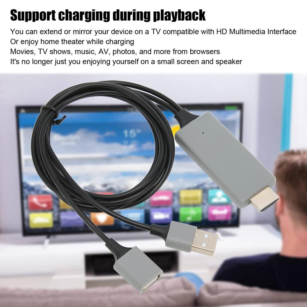 Smartphone To HDMI Projector Cable, 1080P Phone To TV Mirroring Adapter, Phone To TV Connection Cable for Android, iOS, iPhone (Black)