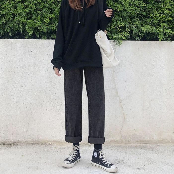 

Корейская версия простых прямых джинсов для женщин на осень и зиму. Новый стиль, узкие и универсальные джинсы с широкими штанинами и высокой талией. XXL