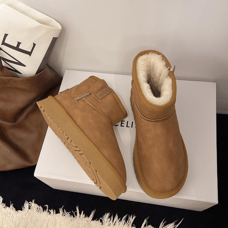 2025 iarnă noi cizme de zăpadă pentru femei cu talpă plată, cu tub scurt, din nord-est, cu blană integrată groasă, impermeabile și călduroase, pantofi de damă