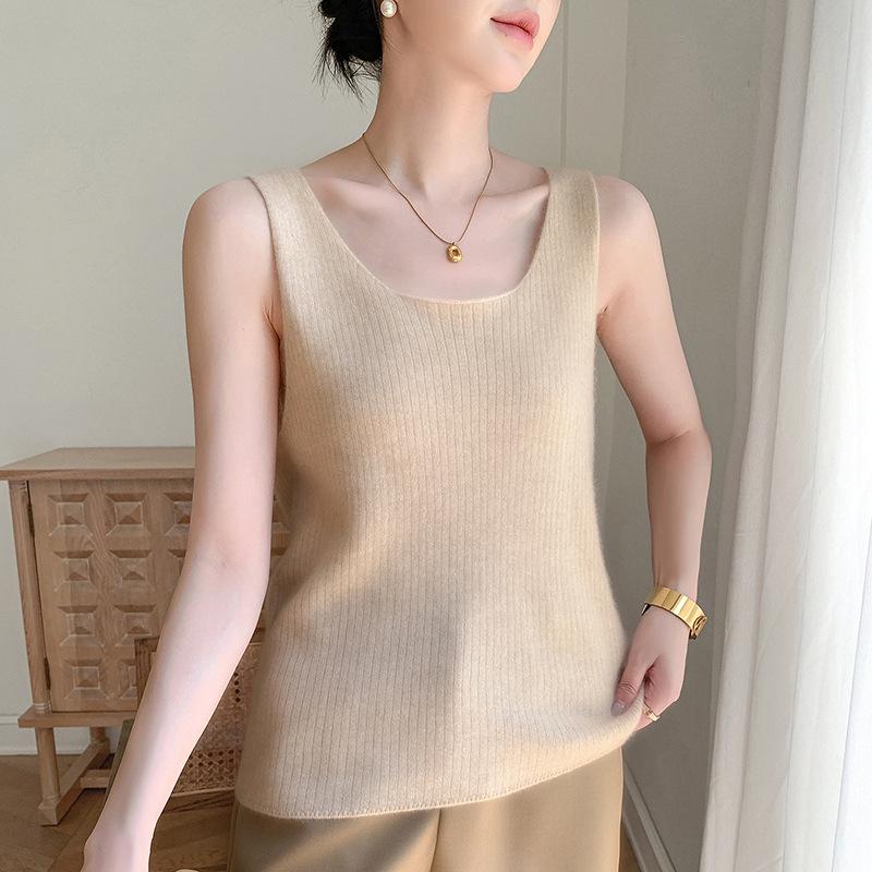 Autumn/Winter Seamless U-Neck Spaghetti Strap Knit Tank Top