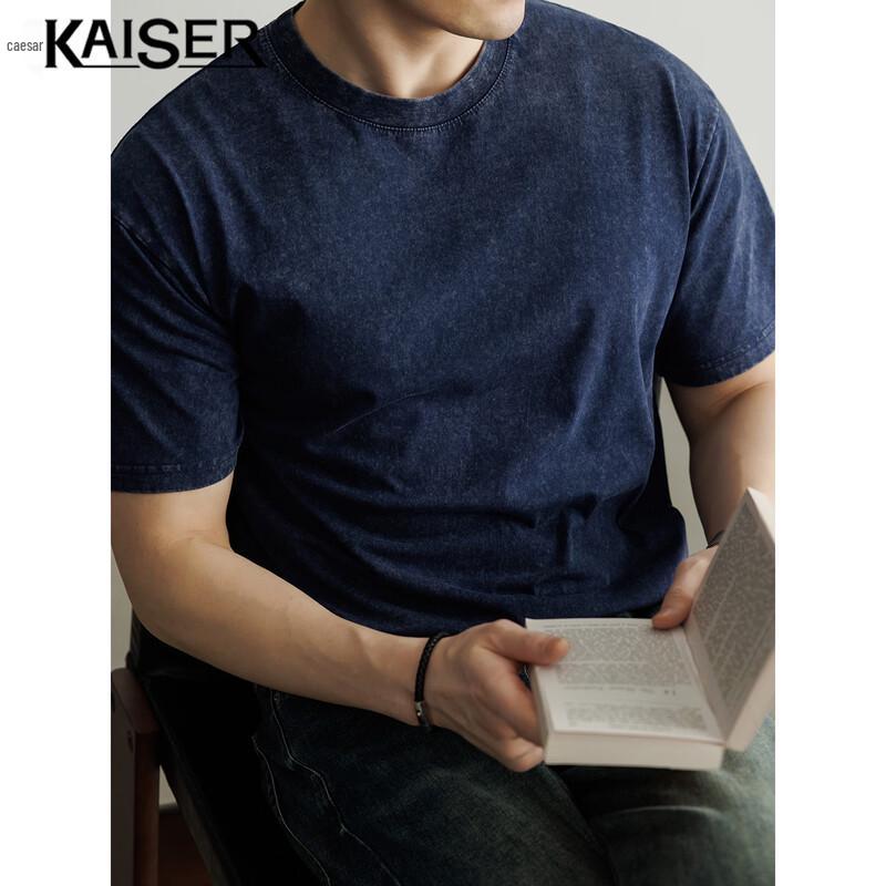 KAISER Men's Distressed Solid Cotton Crew Neck T-Shirt