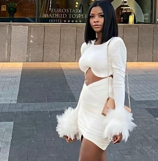 2023 Bandage Skirt Two-Piece Set: Sexy Feather Long-Sleeve Crop Top & Short Skirt