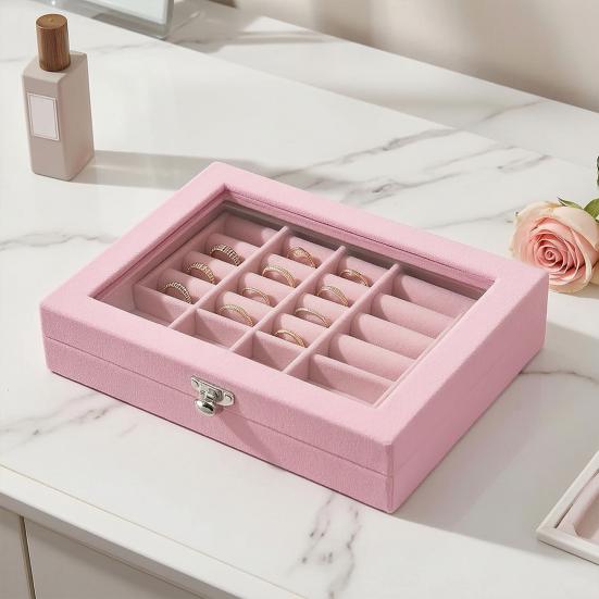 Jewelry Storage Box, with Transparent Flip Cover, Velvet Lining Dustproof Jewelry Organizer, Display Case for Travel And Home