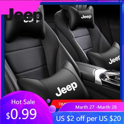 For Jeep Car Seat Headrest Leather Waist Cushion Lumbar Pillow For Jeep Grand Cherokee Wrangler JK Gladiator Compass Renegade