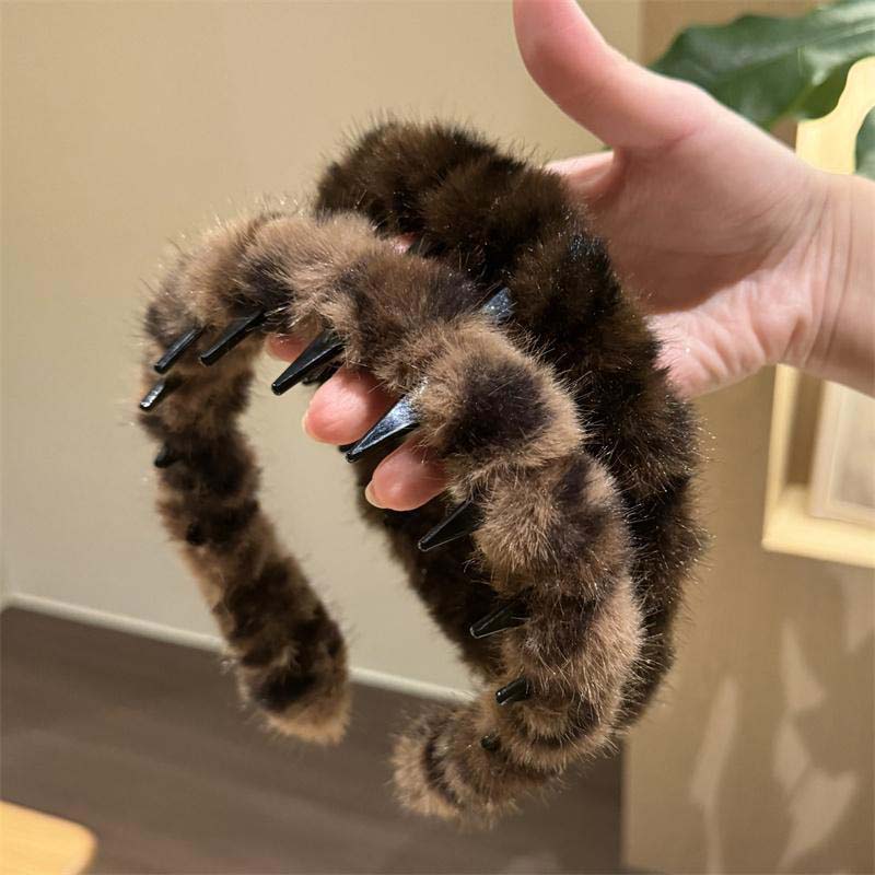 Winter Leopard Print Plush Teethed Non-slip Hairband For Women Sweet Hair Ornament Headband Hair Band Fashion Hair Accessories