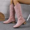 Fashion Women Embroidery Knight Boots Women Retro Square Toe PU Leather Knee High Boots Female Autumn Winter Western Cowboy Botas Mujer