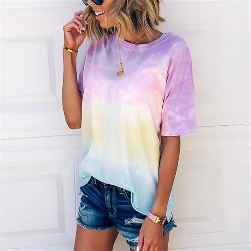 2026 Summer New Tie-Dye Gradient Print Loose T-Shirt Women's Top