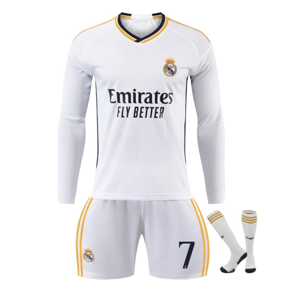 Real Madrid Ronaldo Long Sleeve Kids Soccer Jersey Sports Equipment White Youth