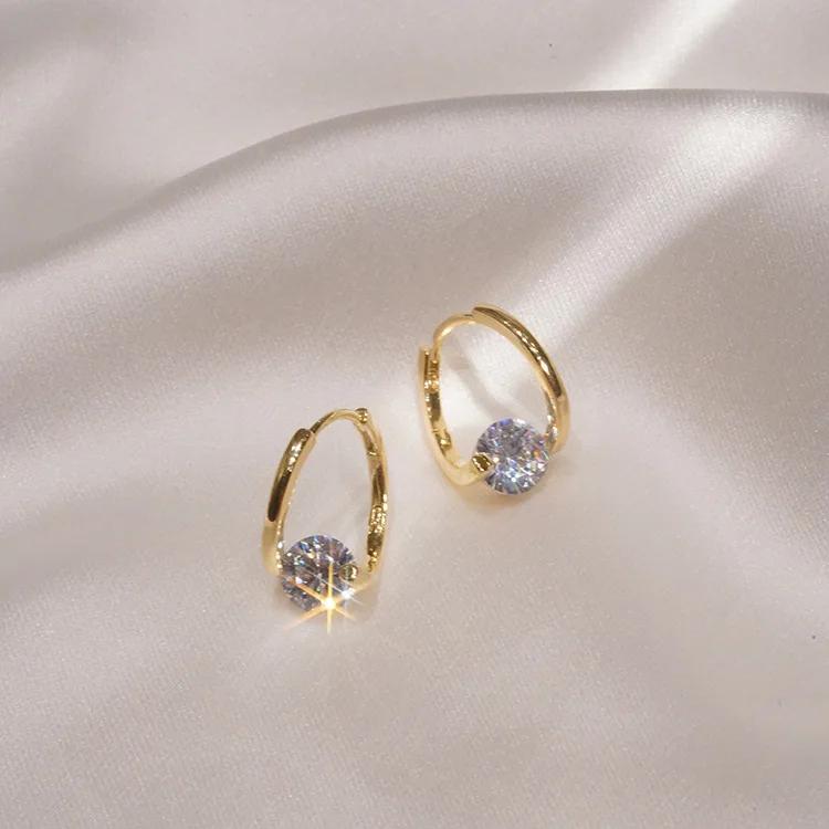925 Silver Korean Zircon Hoop Earrings Simple Temperament Exquisite Semale Sexy Jewelry Gift