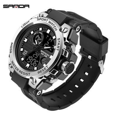 Sanda Trendy Multifuncional Reloj de Soldado Especial para Hombre Doble Pantalla Impermeable Luz Nocturna Fantasía Deportes Reloj Electrónico