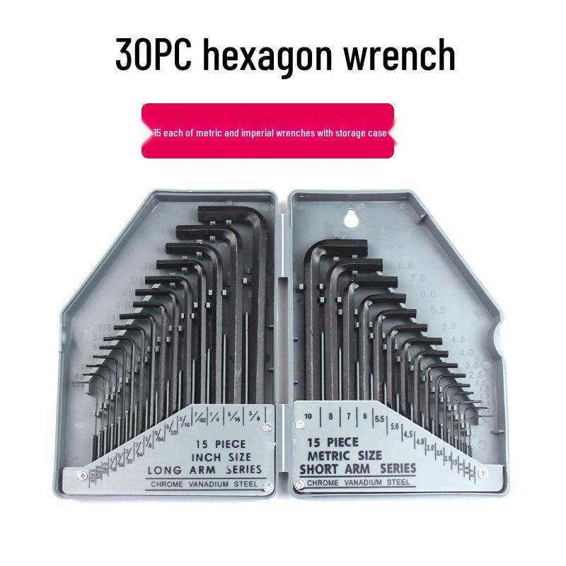 30-Piece Extra Long Metric & Imperial Flat Head Hex Key Set