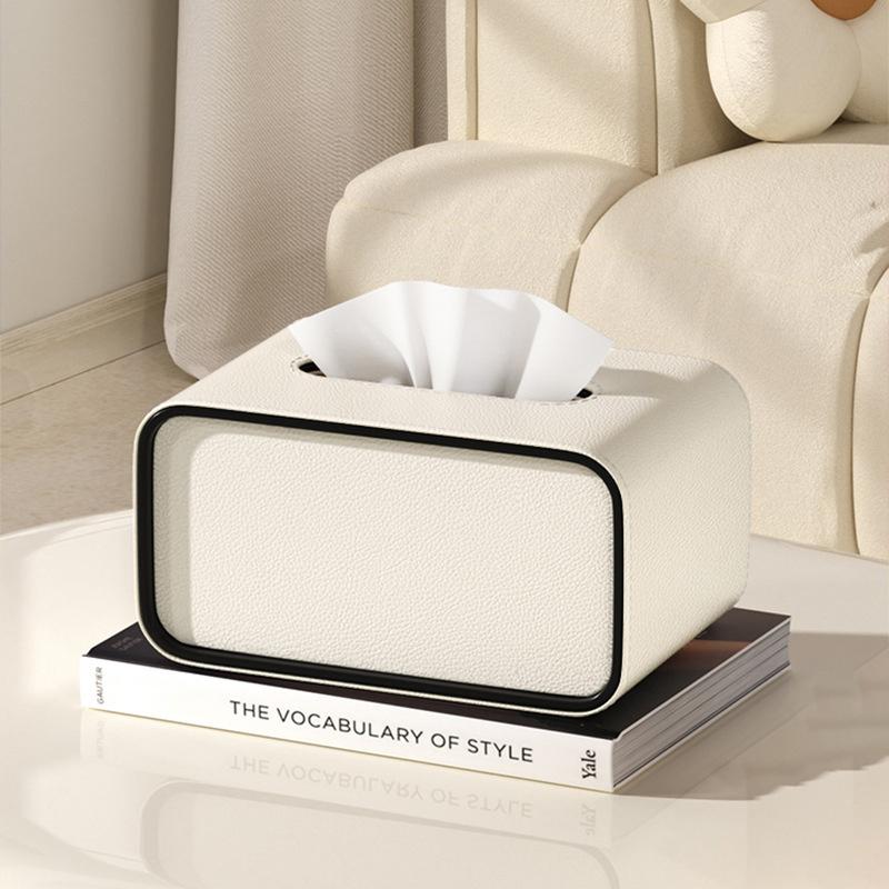 High-End Leather Paper Box Light Luxury Tissue Box Bathroom Living Room Bedroom Desktop Creative Oval Napkin Storage Box