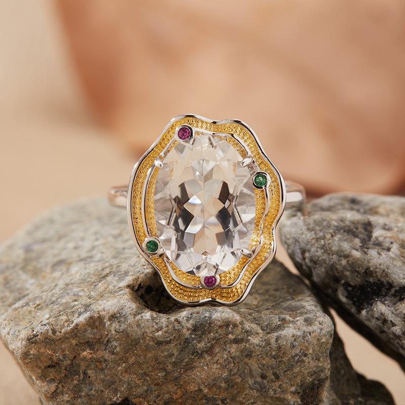 Natural Topaz Citrine Amethyst Ring S925 Sterling Silver Colored Jewelry Xiaohongshu