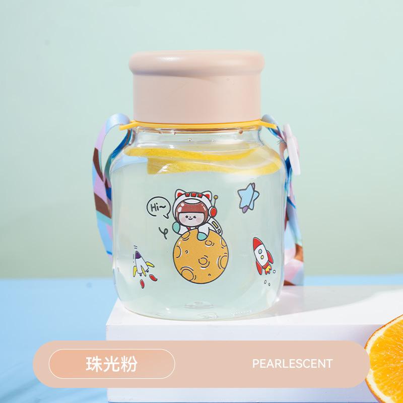 Water Bottle Summer New Plastic Water Cup Children and Students Direct Drinking Cup Free Strap Sticker Simple Fresh Plastic Cup