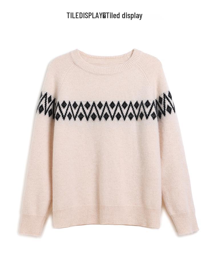 2025 Autumn/Winter Women's Thickened Cashmere Jacquard Slim Fit Knitwear Long Sleeve Round Neck Sweater