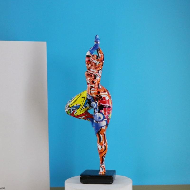 Modern Dancing Lady Statue Colorful Graffiti Resin Abstract Woman Sculpture Perfect For Living Space And Office Decors