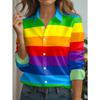 Women's Casual Shirts Are Printed with Horizontal Stripes In Colors Such As Red, Orange, Yellow, Green, Blue and Purple
