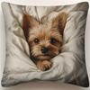 1pc Comfortable Yorkshire Terrier Puppy Plush Pillowcase - Single-Sided Print, Soft and Warm Polyester Fiber, Zipper Closure - Suitable for Sofa or Be