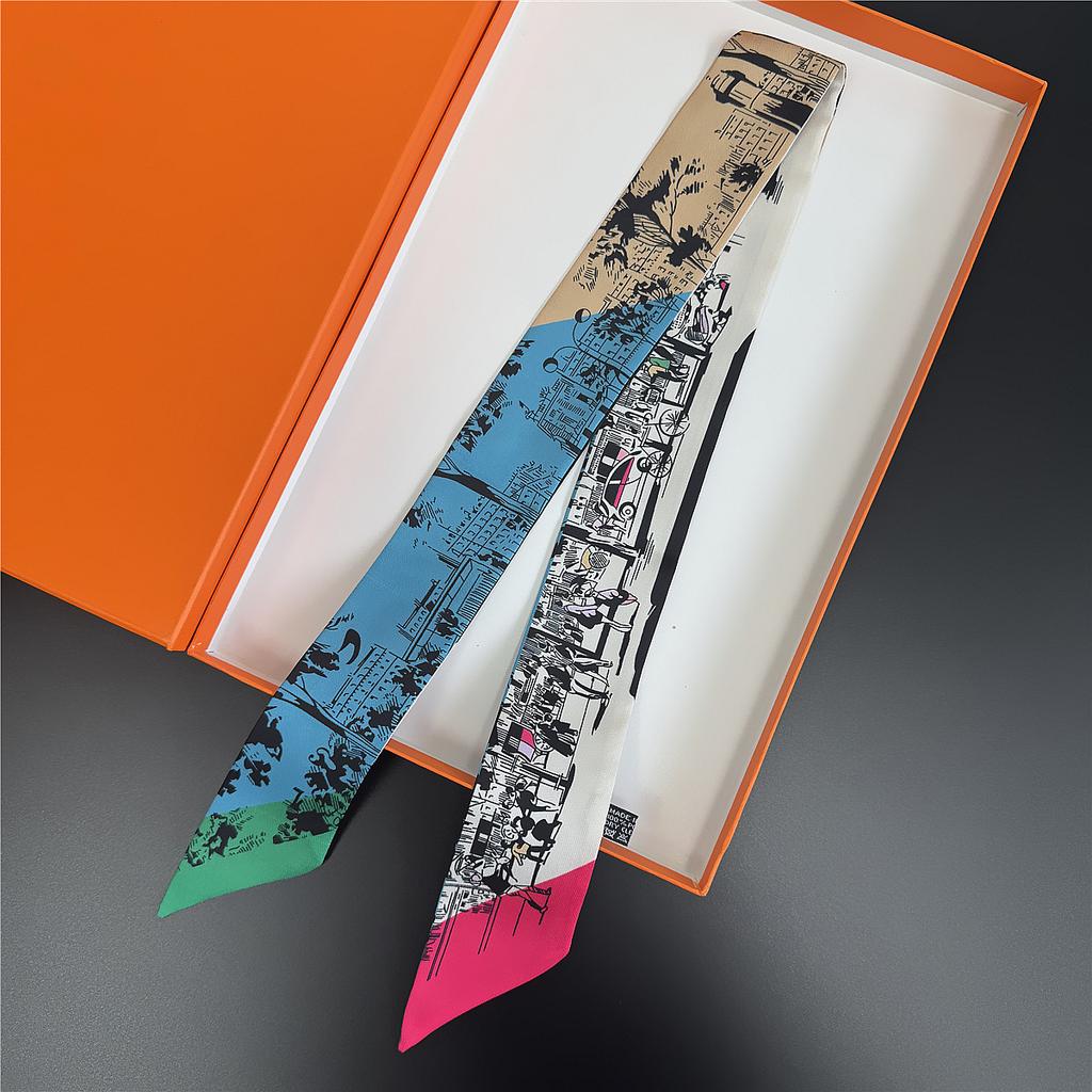 New slender strip double-layer scarf decorative silk scarf commuting spring and summer diagonal hair scarf versatile thin narrow streamer women