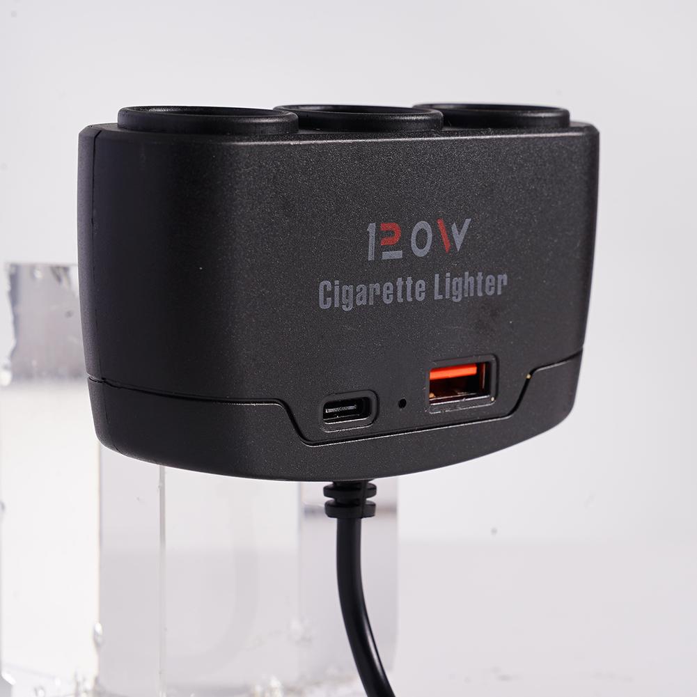 120W Dual USB Socket 3 In 1 Car Cigarette Lighter Splitter 12V 24V Fast Charger Plug Phone Power Adapter for iPhone GPS Dashcam