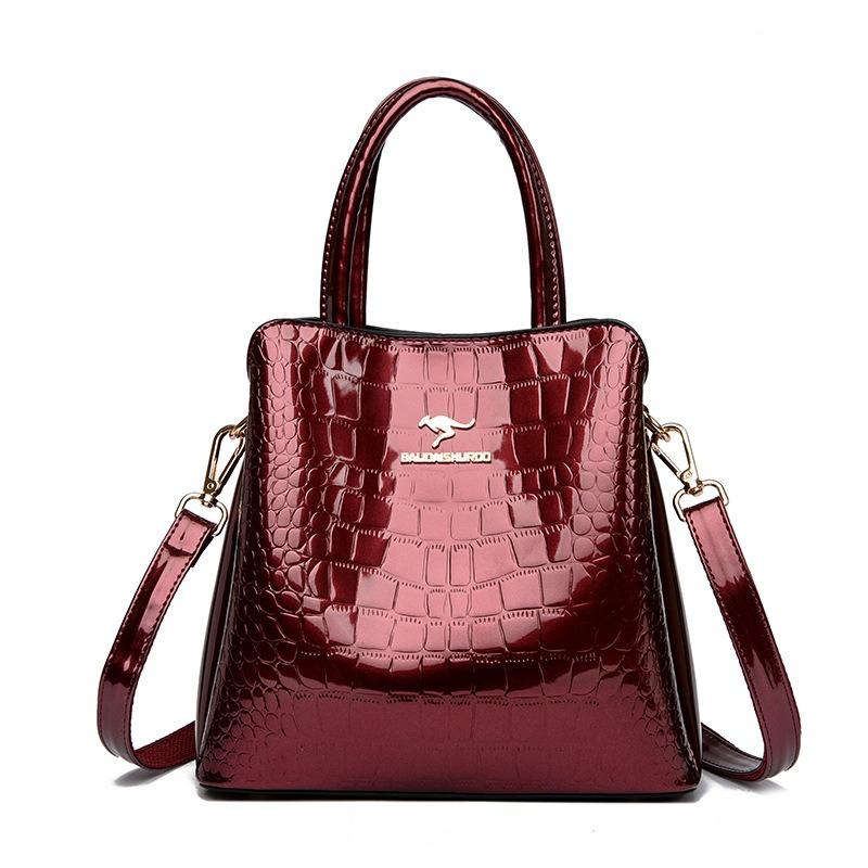 Women's Bag New Patent Leather Shoulder Bag Women's Middle Mother Bag Crocodile Pattern Handbag Women